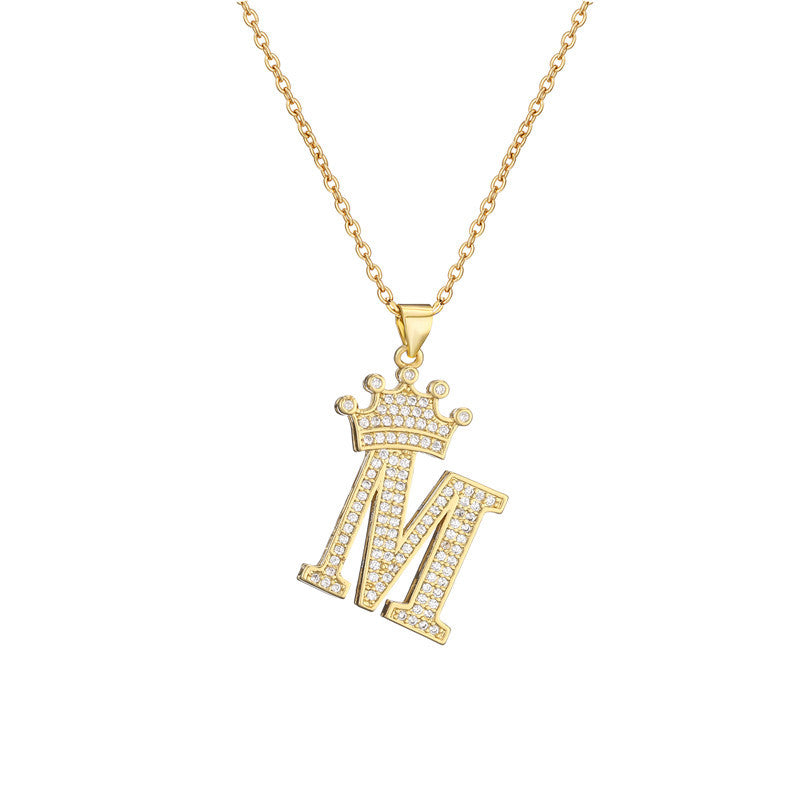 Wholesale Gold Plated Zirconia Letter Copper Necklace